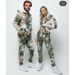Talentless Hoodie Jogger Two Piece Lounge Set in camo Tie Dye Green size M/S